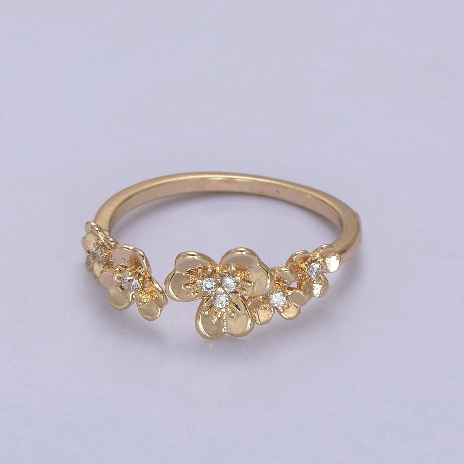 Simply Jewels - Wholesale Multi-Stone Ring - Dainty Daisy Gold Open Adjustable Flower Ring ✦ RI-21U0495