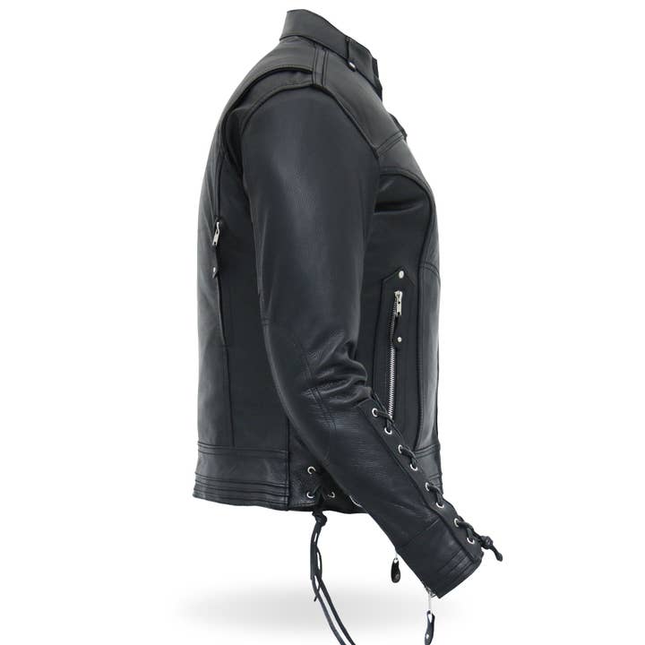 BLACK Hot Leathers JKL1025 Ladies Motorcycle style Lace Up Sleeves Leather Biker Jacket for wholesale on Faire