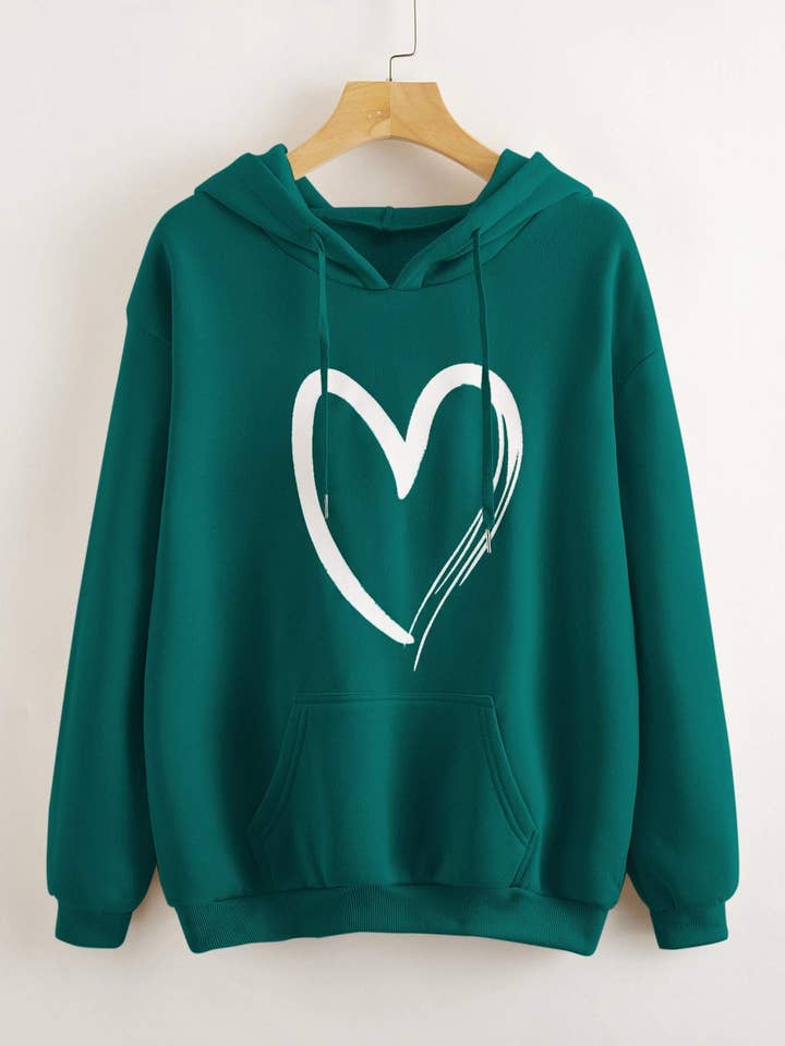 Flarix - Wholesale Blouse - Women's - heart print kangaroo pocket drawstring hoodie6