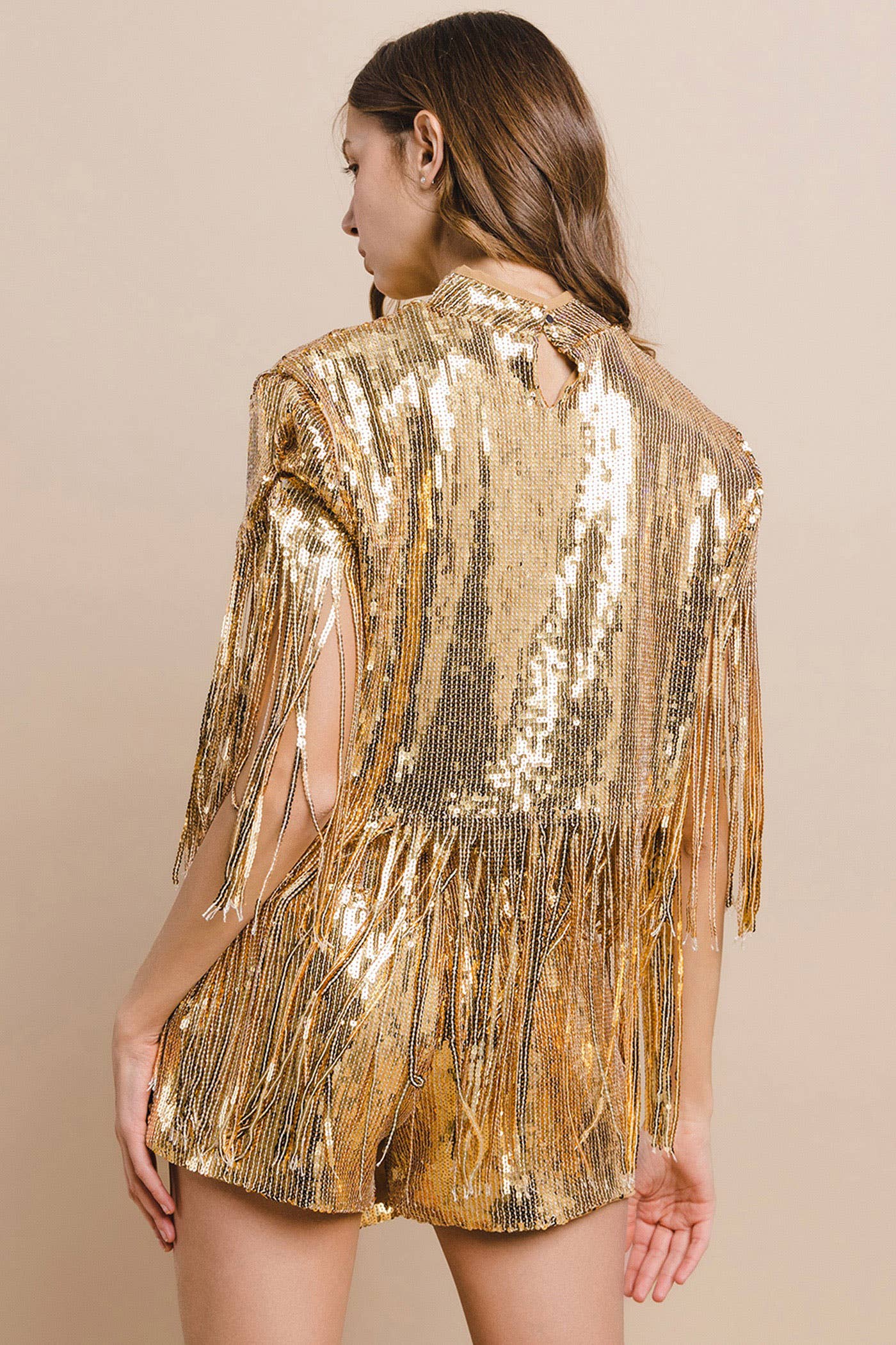 Nylon Apparel - Wholesale Blouse - Women's - 81300T-Fringe-Western Fringed Sequin Mock Neck Poncho Top7