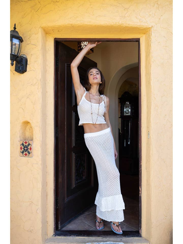 Crochet Knit Cami Top & Ruffle Hem Skirt Set for wholesale by Et Clet