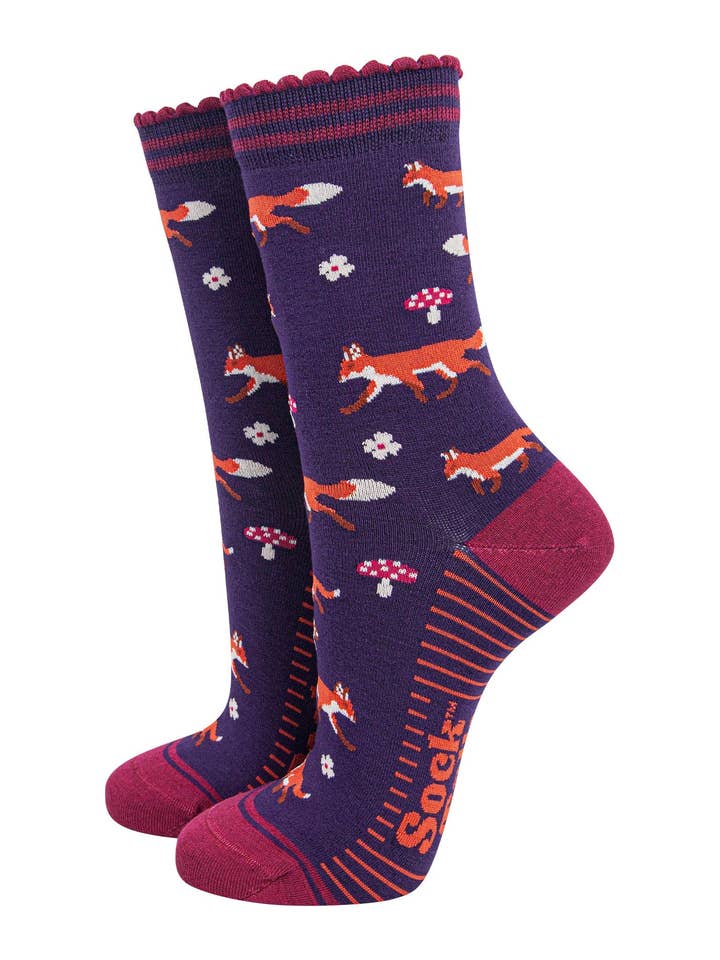 Women's Bamboo Socks - Navy Blue/Berry, Fox and Toadstool for wholesale by Sock Talk