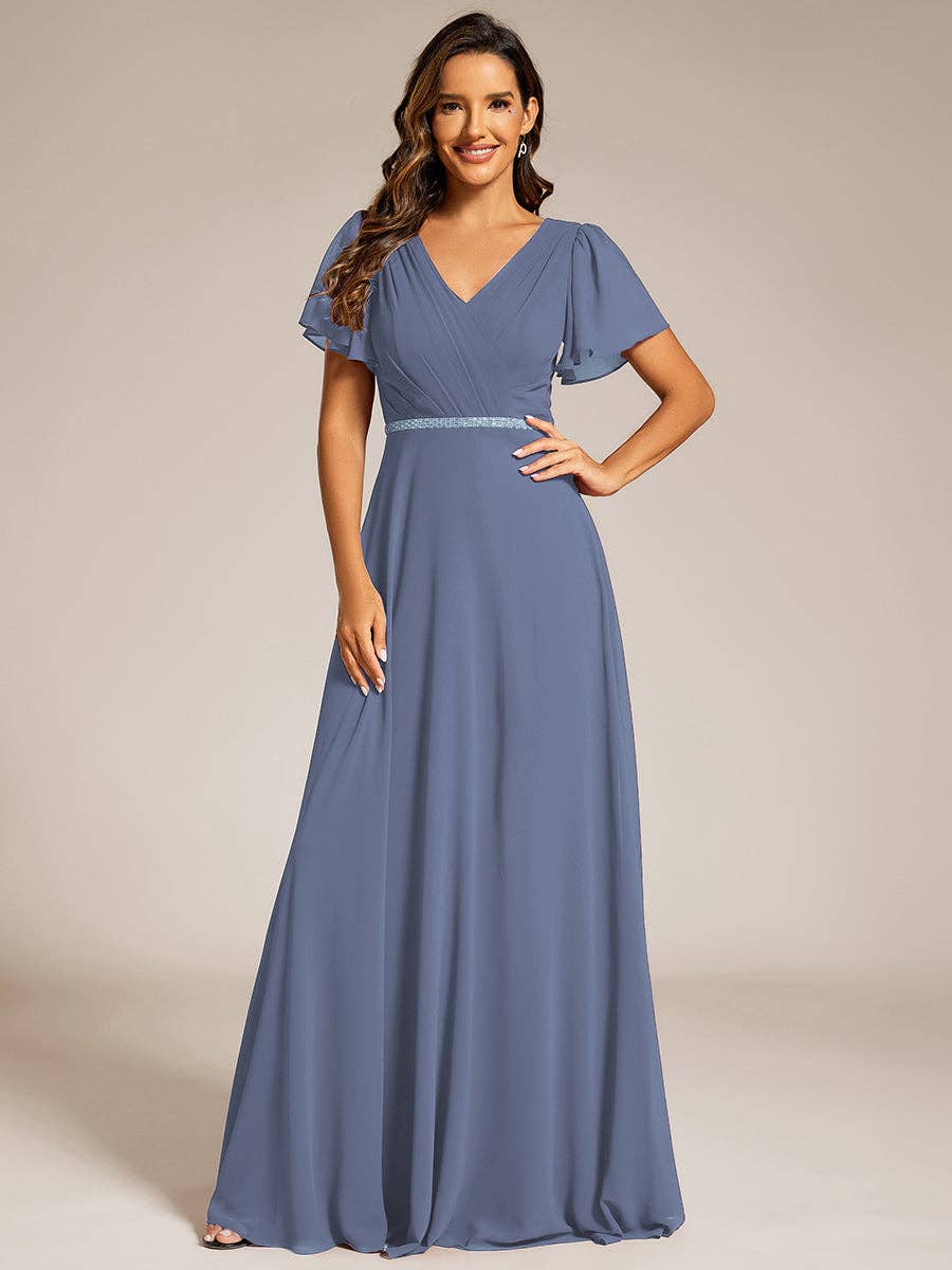 Ever-Pretty - Wholesale Gown - Women's - Midi Length Ruffles Sleeves Chiffon Dresses0