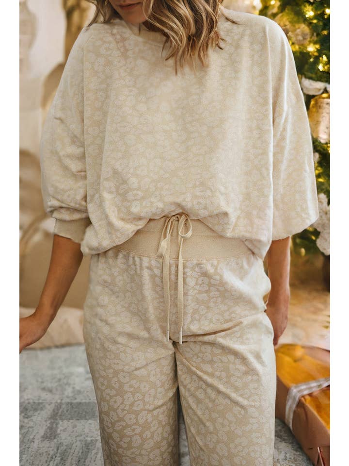 White LDC Cheetah Print Two Piece Loose Fit Cozy Loungewear for wholesale on Faire