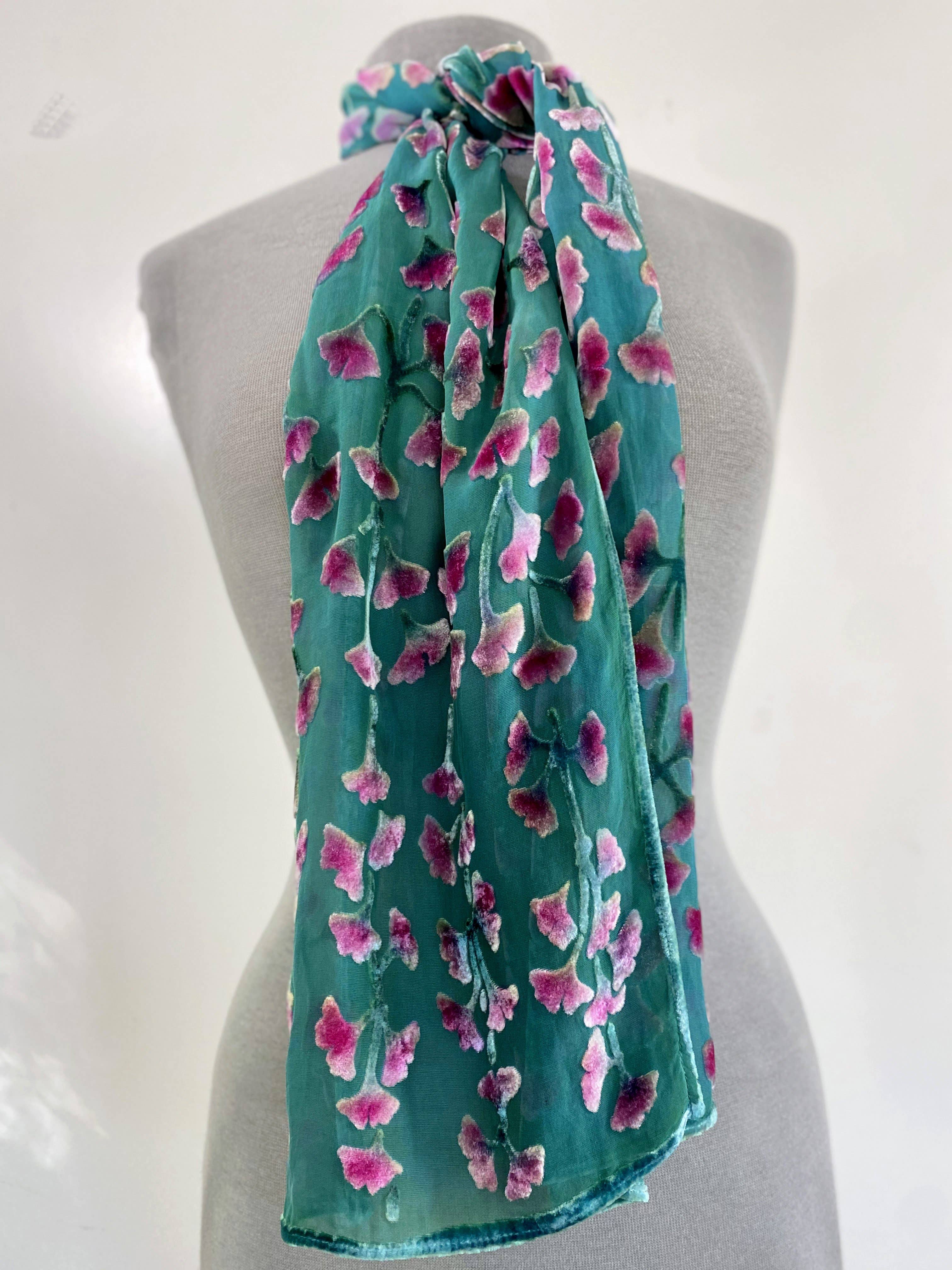 Sherit Levin Textiles - Wholesale Scarf - Women's - Devoré Silk velvet Hand Painted Floral Scarf3