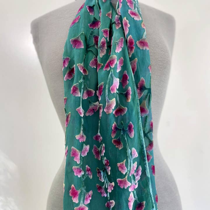 Sherit Levin Textiles - Wholesale Scarf - Women's - Devoré Silk velvet Hand Painted Floral Scarf3