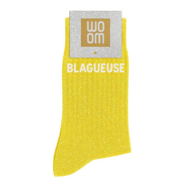 Yellow "Joker" Message Glitter Socks for wholesale by ChoO