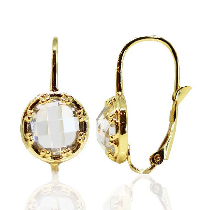 Bella Rose Cut Round White Cubic Zirconia CZ Yellow Gold Drop/Dangle Earrings Wedding-Gift-Bridal Jewelry for wholesale by TiaraBleu