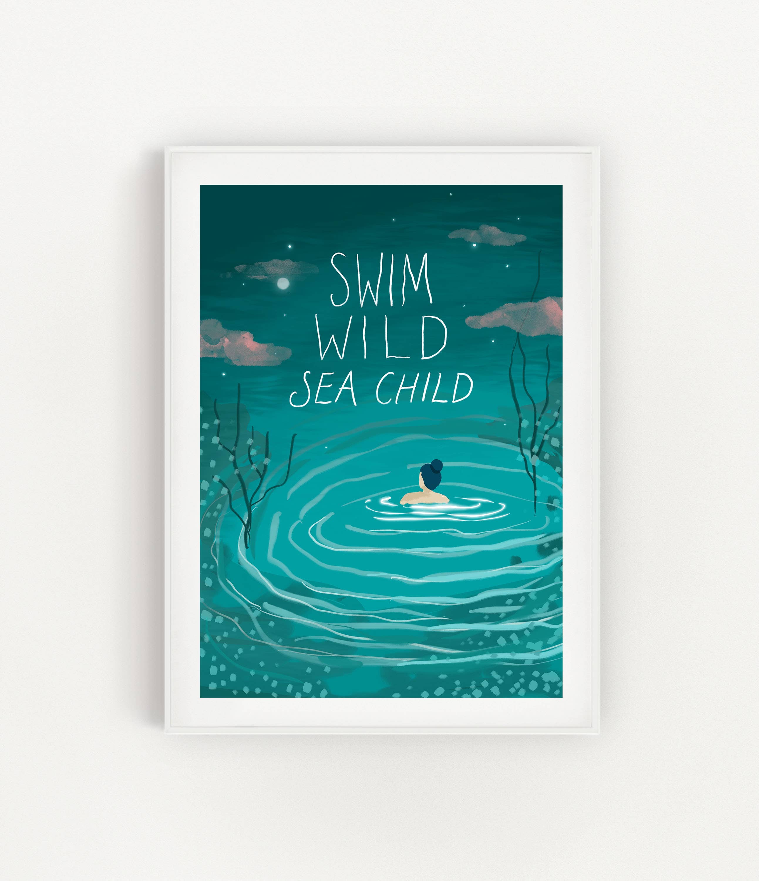 Salty Siren Studios – wholesale Art print – Swim Wild Sea Child Cornish Illustrated A4 Art Print 1