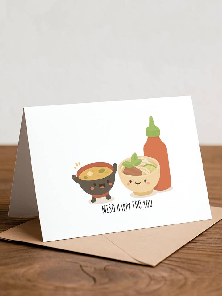 Tarjeta Miso Happy Pho You - Divertida Tarjeta de Amor con Juego de Palabras para San Valentín para venta al por mayor de Chewy Lemon Studio