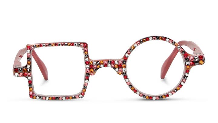 Óculos de leitura Katrine Rosso com lentes redondas e quadradas cravejadas de cristais por atacado de JIMMY CRYSTAL NY_ Italia (J.C. ITALIA S.R.L)