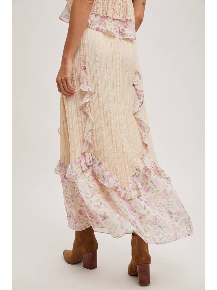 Bluivy - Wholesale Skirt – Women’s - FLORAL PRINT TRIMMED MAXI LACE SKIRT WITH LINING4