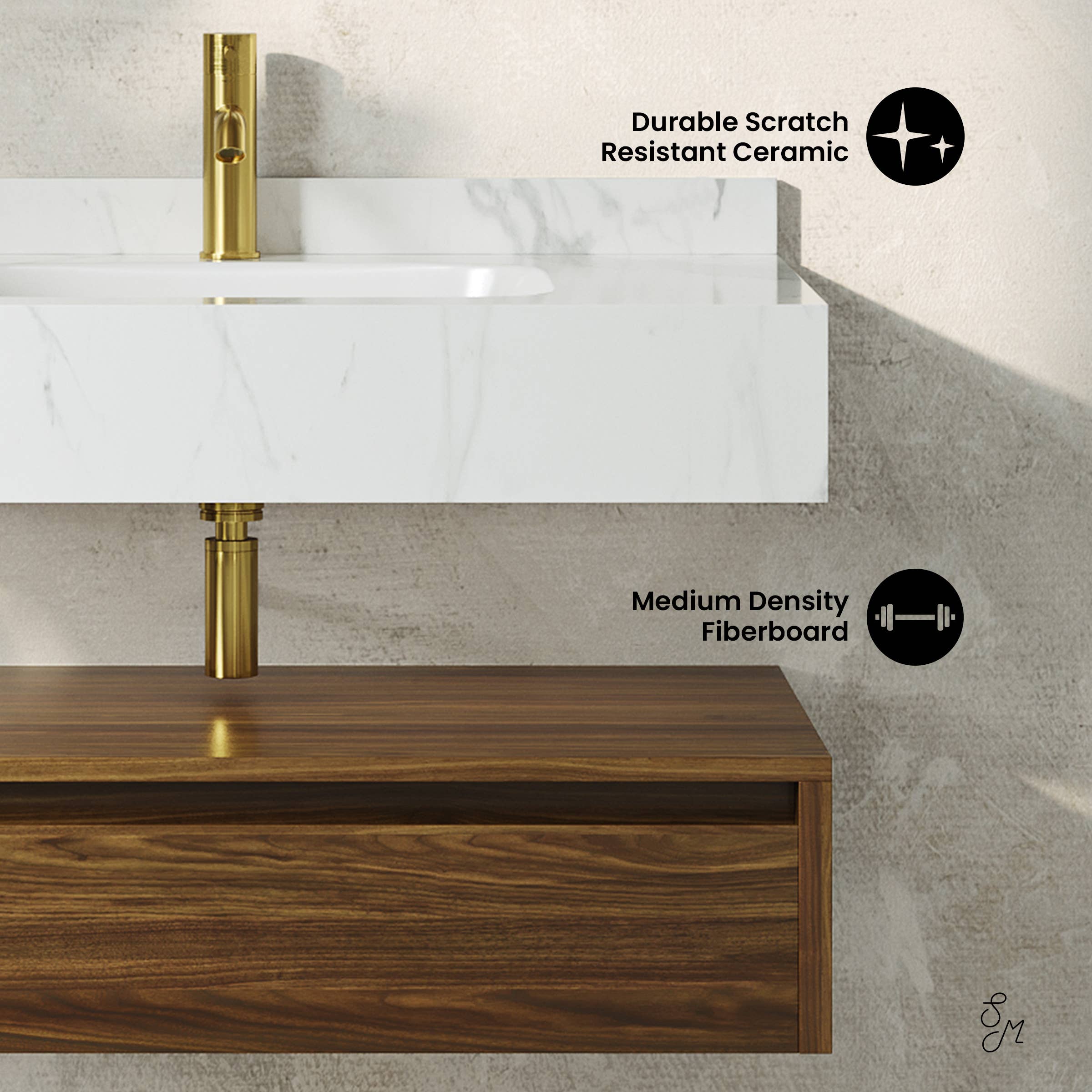 Swiss Madison - Wholesale Vanity Mirror - Avancer Wall-Mounted Bathroom Vanity with Marble Sink Top5