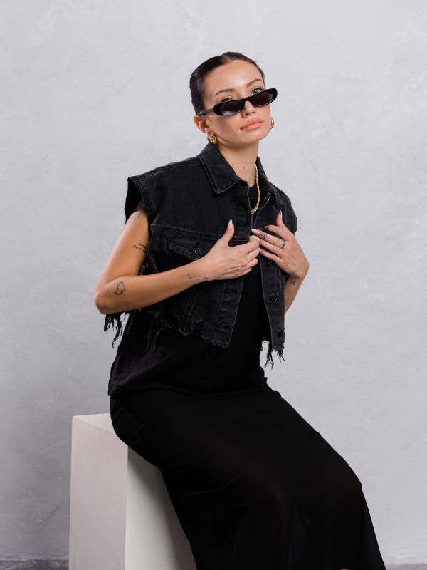 Gilet in denim a tinta unita 8 pezzi per la vendita all'ingrosso da parte di Trio Urban