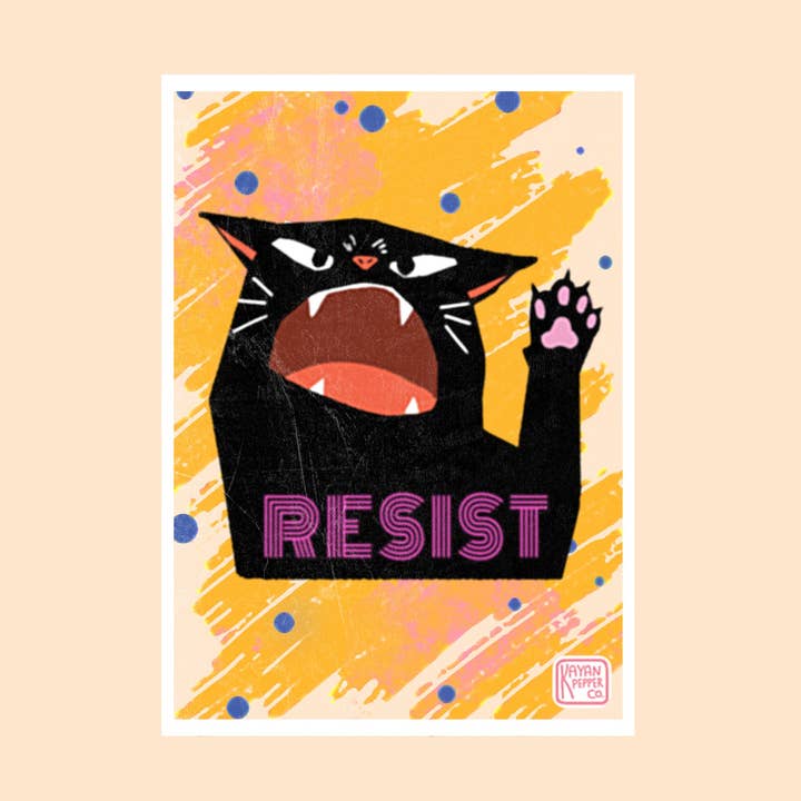Resist Cat 5x7" Print for wholesale by Kayan Pepper Co.