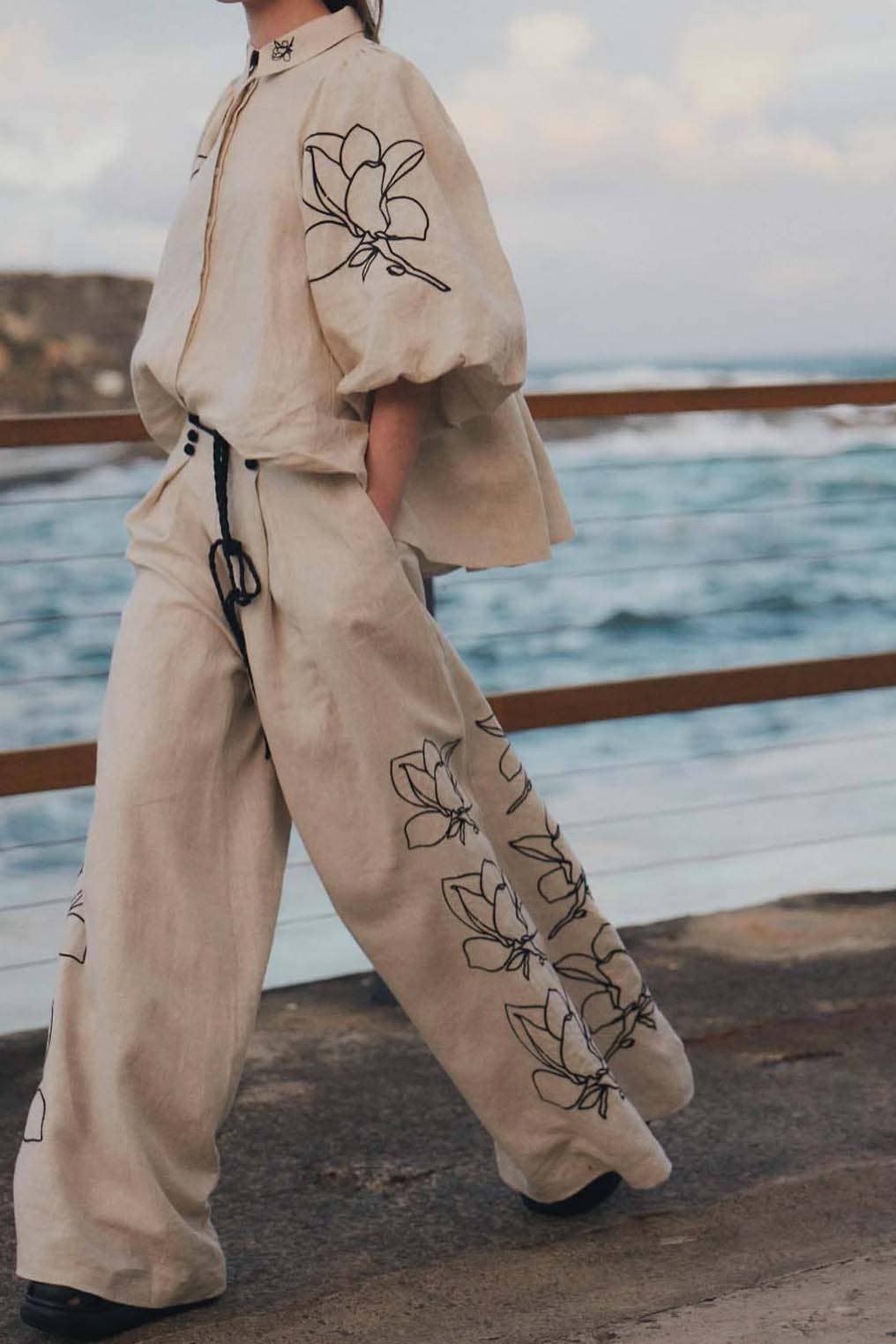 BEIGE Floral Top and Pants Set for wholesale on Faire5