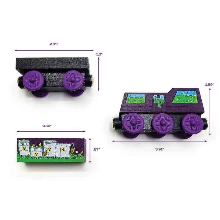 Twinkle Toys LLC - Wholesale Toy Set - Kids - Zany Trains - Toxic Ted - Series 1 - Wooden Train and Cargo Set - Compatible with All Wooden Train Sets