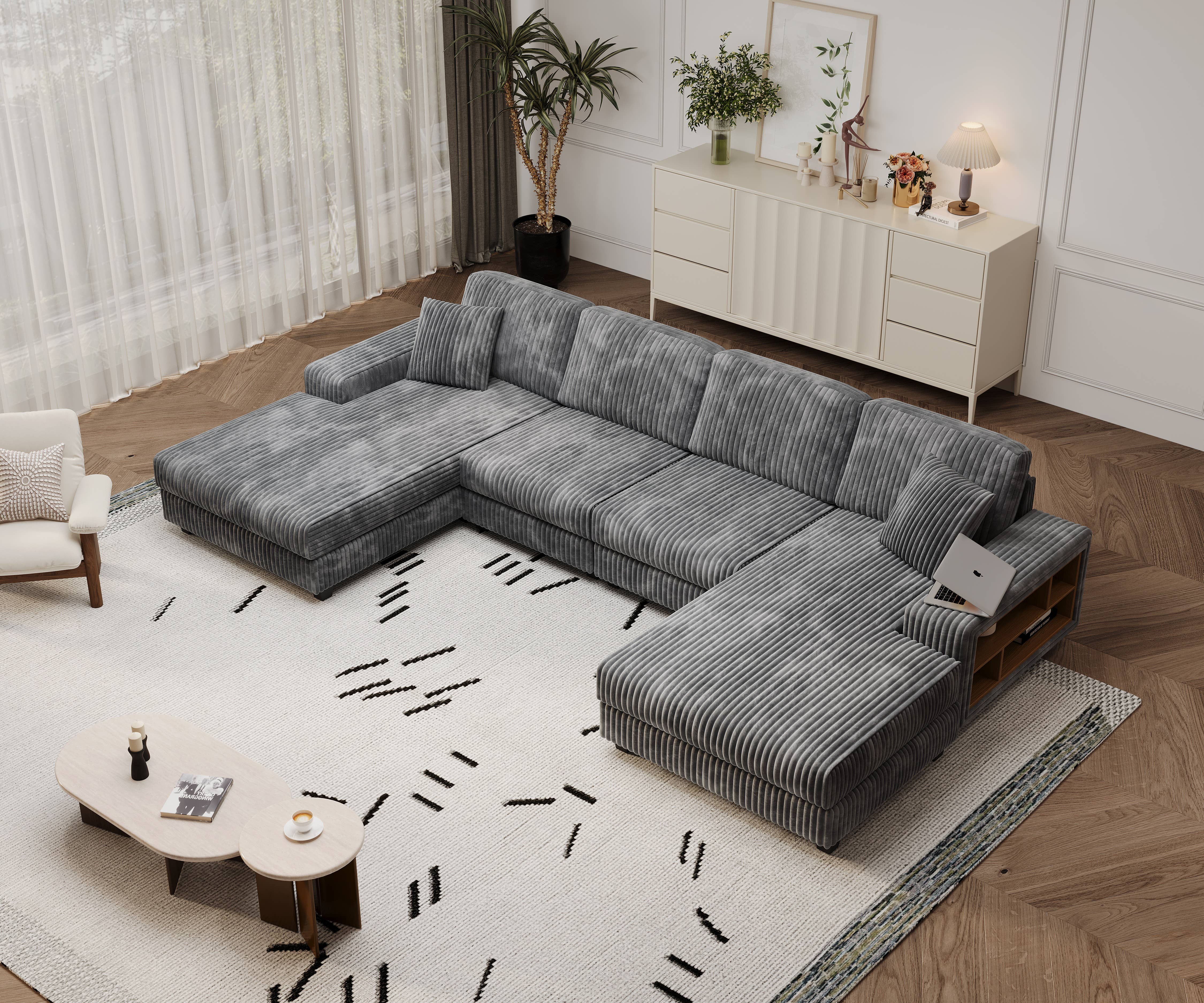 HOMYCASA DESIGN INC - Wholesale Sofa - 4-Seater U-Shaped Modular Sectional  Sofa & Corduroy Fabric1