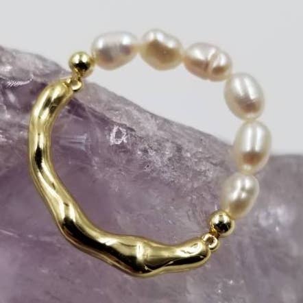 Anel Stretch Texturizado Meia Pérola Meia Pérola por atacado de magnolia jewelry