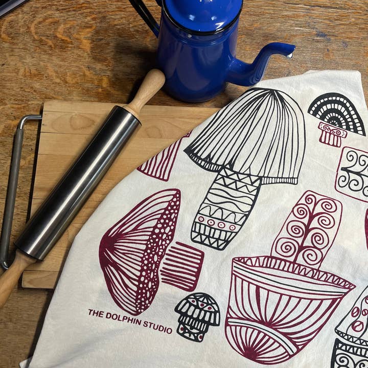 Tea Towel/Kitchen Towel/Dishcloth - Wild Mushrooms for wholesale by The Dolphin Studio