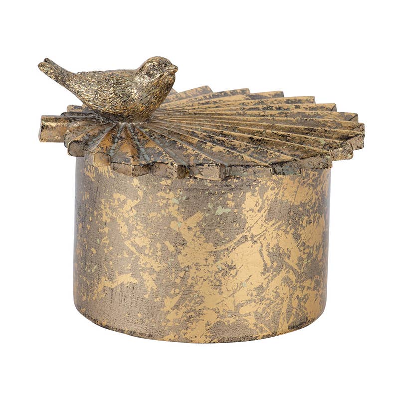 A&B Home Group Inc. - Wholesale Decorative Box - 5x5x4" Resin Antique Gold Trinket Box with Bird Accents6