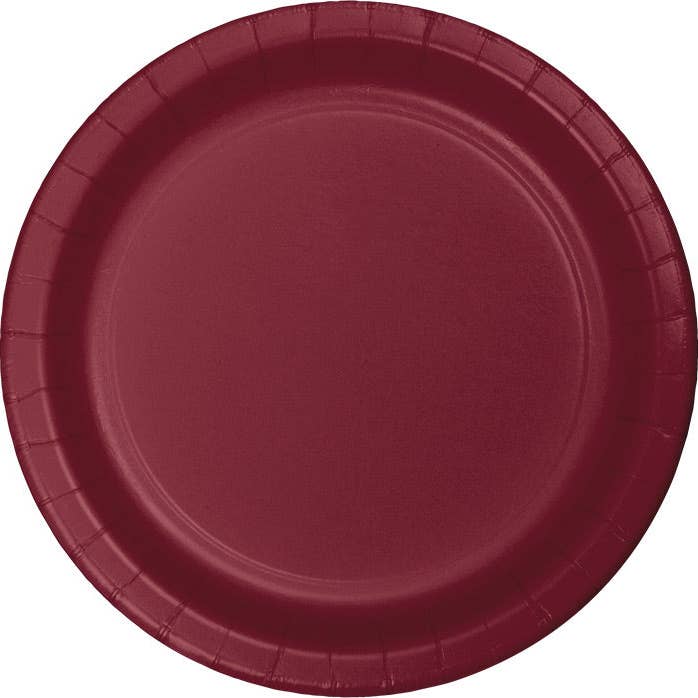 Burgundy Paper 6.75 inch Dessert Plates, 24/Pkg for wholesale by Bulk Party Decor