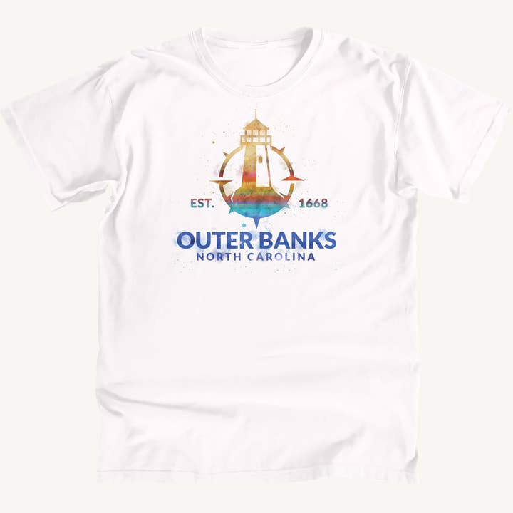 Outer Banks Watercolour Lighthouse Premium Tee for wholesale by Salt Water Colours