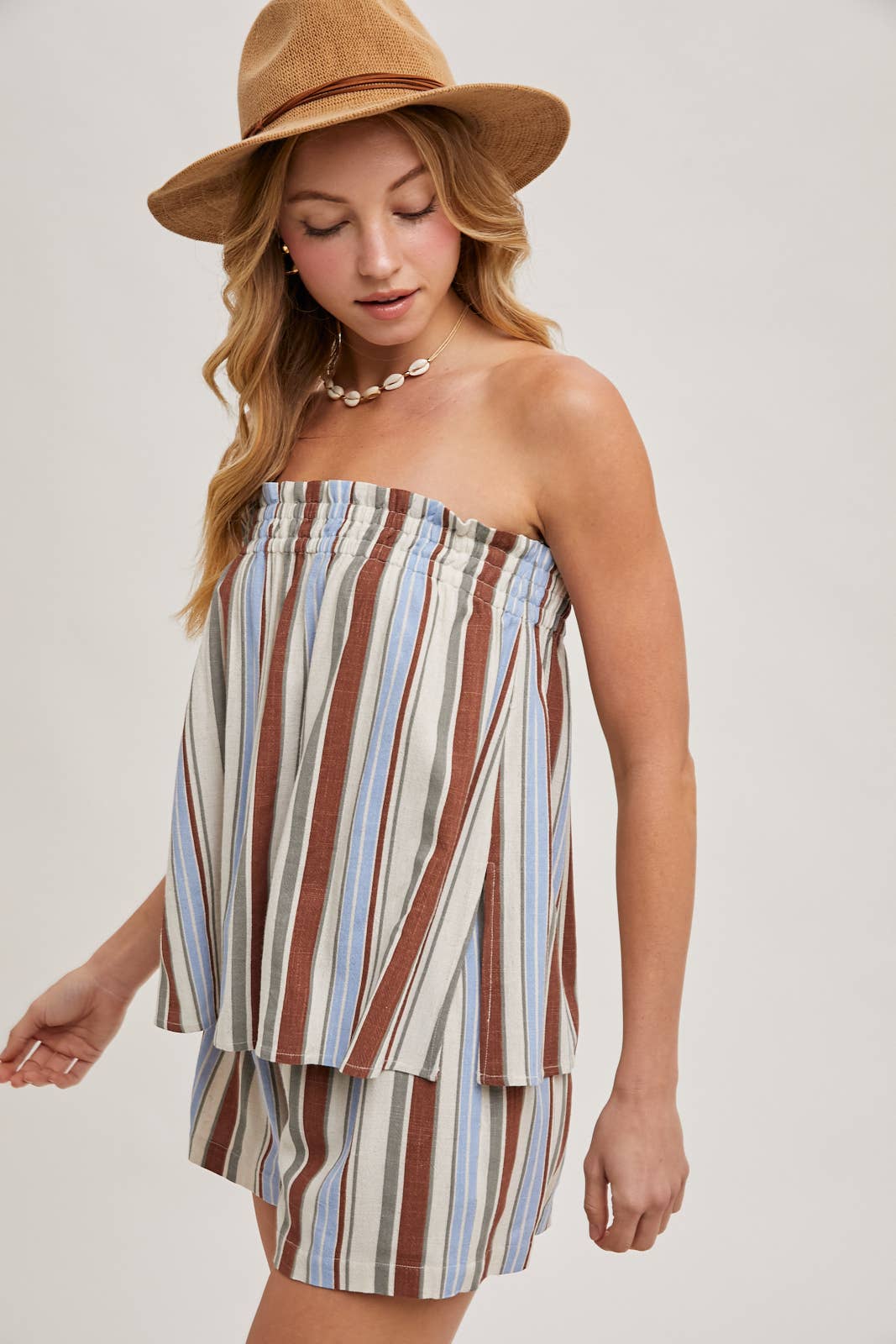 Bluivy - Vente Ensemble de vêtements d'intérieur – femme - ENSEMBLE HAUT SMOCKÉ SANS MANCHES À RAYURES CORFOU & SHORTS16