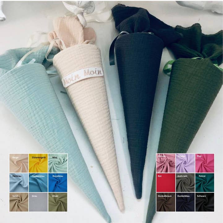 Küstenfieber® – wholesale Gift box – Small muslin school cone as desired, 35 cm, many colors