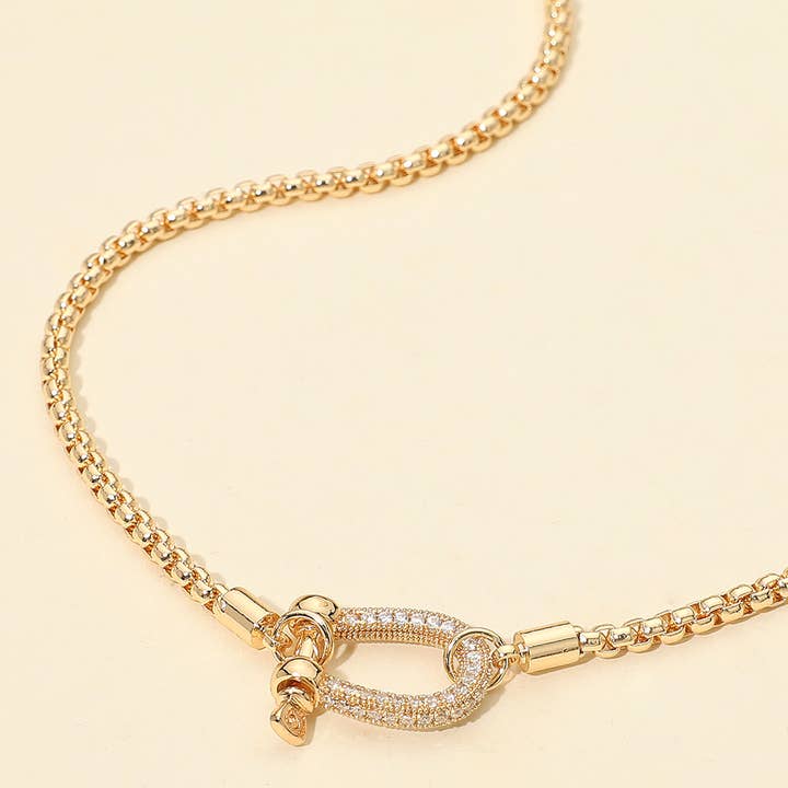 Sensibling Corp. - Vente Colliers à pendentif - Collier chaîne en boîte avec pendentif mousqueton mors en pierre pavée