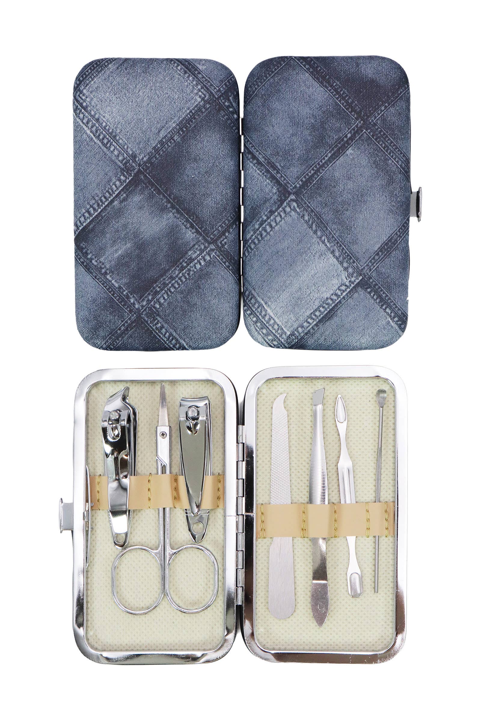 ASSORTED Mock Denim Vegan Leather 7 Pcs Nailcare Kit for wholesale on Faire5