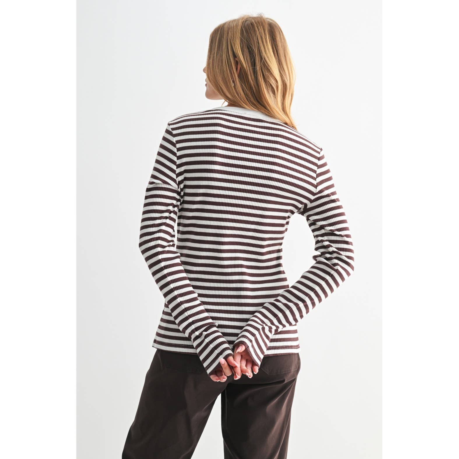 FUN2FUN – Top de malha - Mulher por atacado – TOP DE MALHA DE MANGA COMPRIDA A RISCAS27