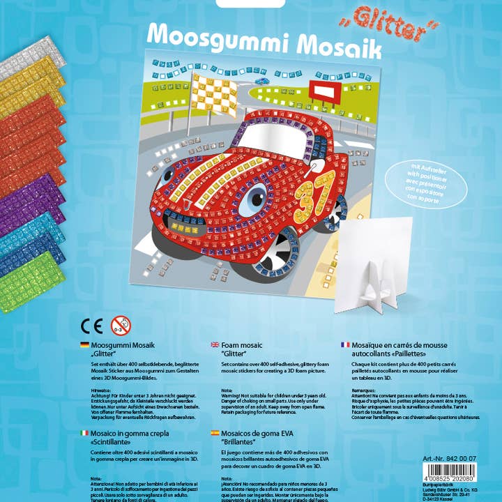 URSUS® / Buntpapierfabrik Ludwig Bähr GmbH & Co. KG – Großhandel Bastelset – Kinder – Moosgummi-Mosaik "Glitter Rennwagen"