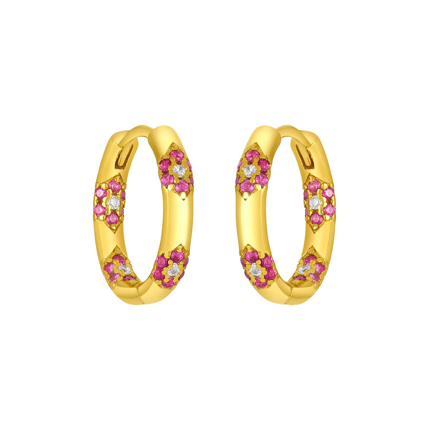 fyb jewelry - Wholesale Huggie Earrings - FUCHSIA DELIA HUGGIES GOLD