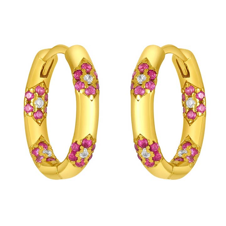 fyb jewelry - Wholesale Huggie Earrings - FUCHSIA DELIA HUGGIES GOLD0