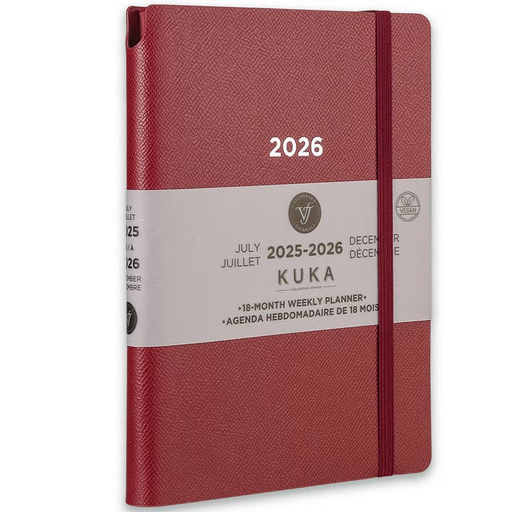 2025–2026 KUKA Weekly Planner – Burgundy w/ Pen Loop 18mo. for wholesale by Victoria's Journals
