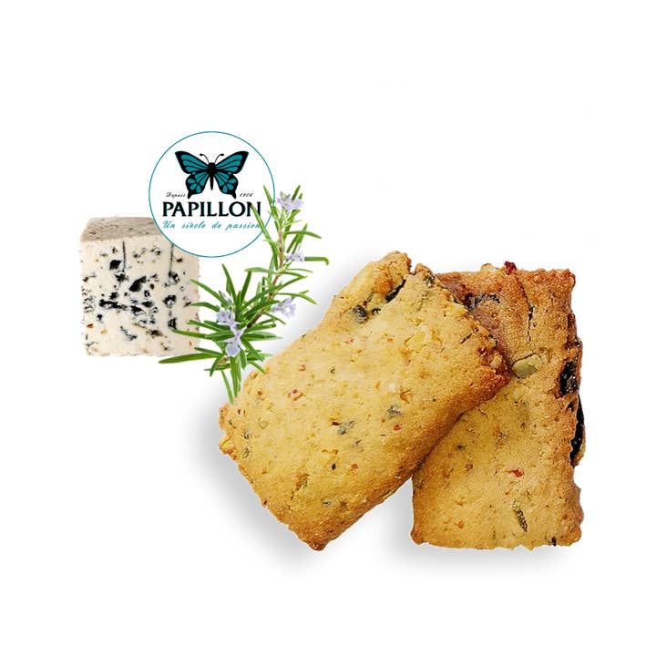 Biologische aperitiefkoekjes in bulk 3 kg - Roquefort Papillon & rozemarijn voor wholesale door Lou Goustetto