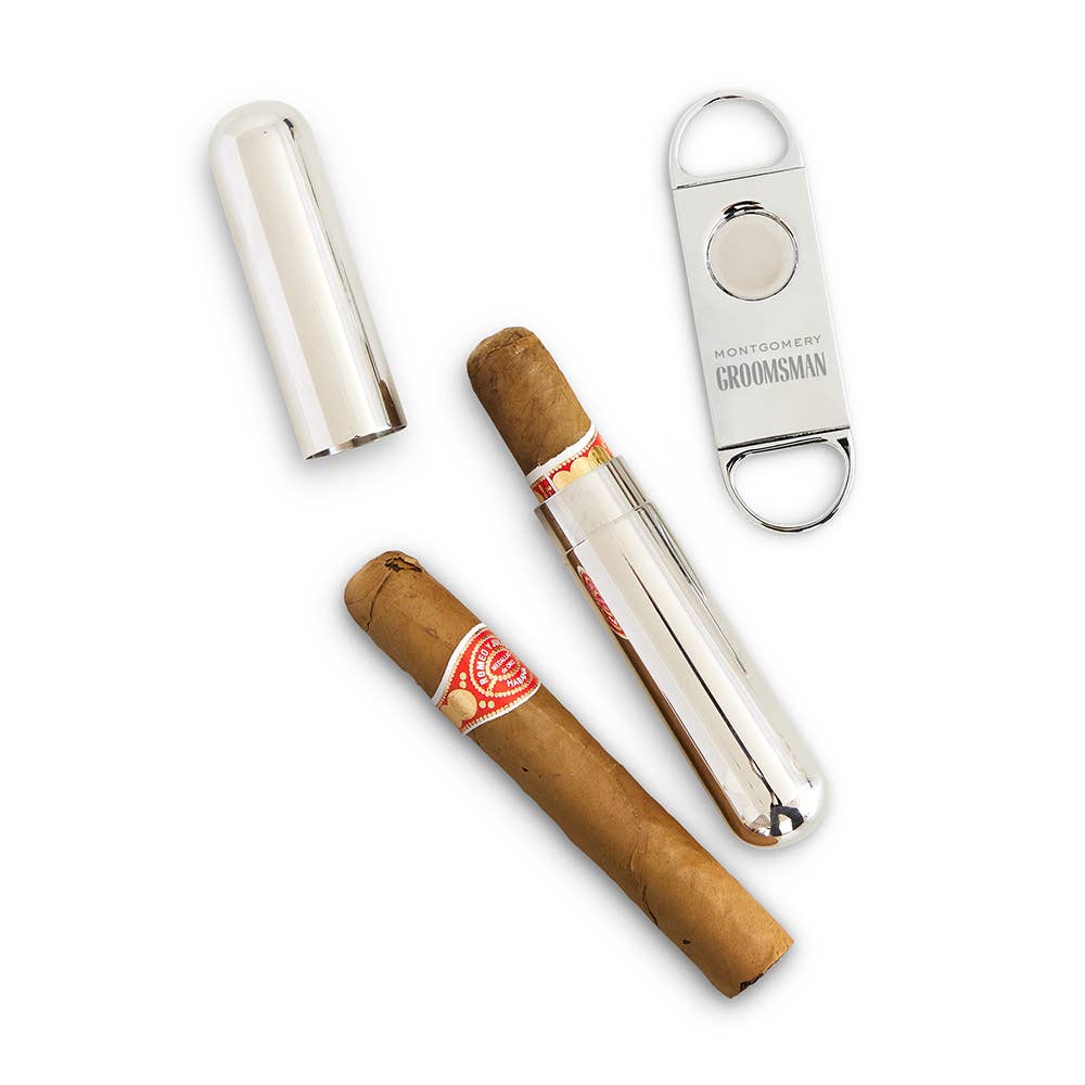 Weddingstar Inc. - Wholesale Humidor/Cigar Accessory - Custom Silver Cigar Cutter & Travel Set - Modern Groomsman3