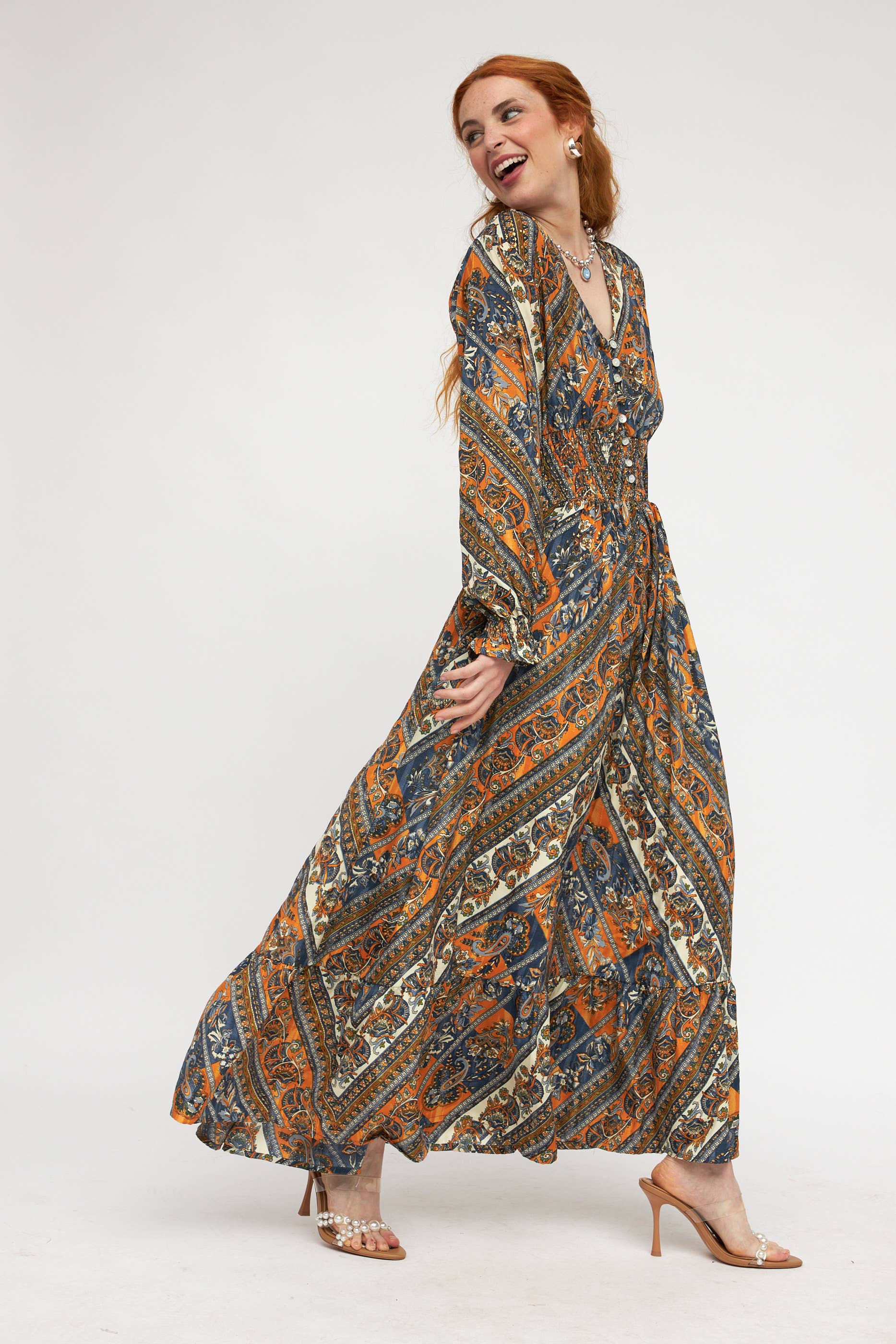 BLACK COMBO RED COMBO TURQUOISE COMBO 100% COLD SILK DRESS, ETHNIC PRINT, SMOCKING for wholesale on Faire