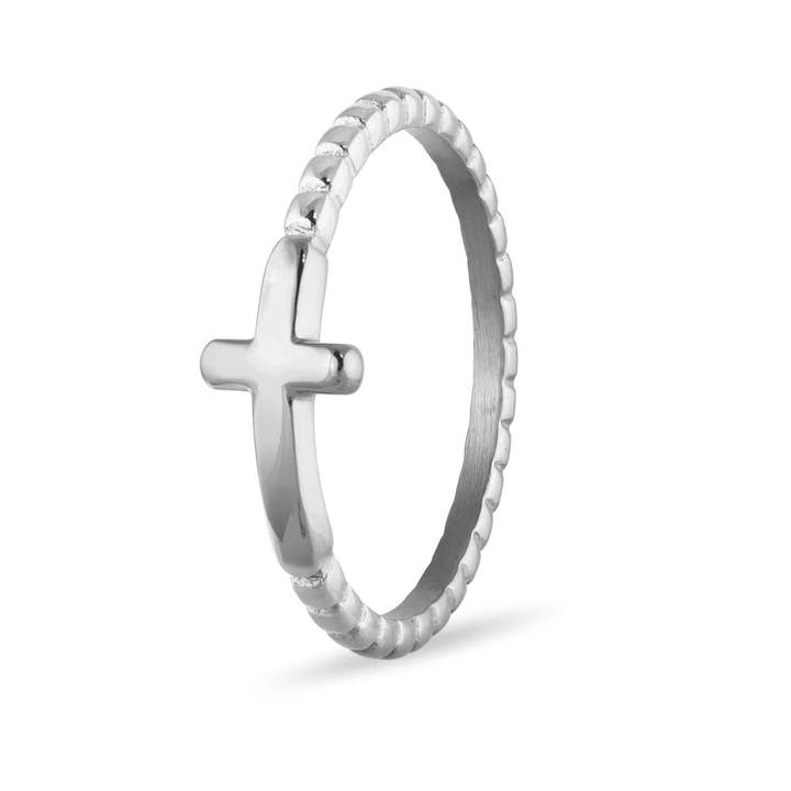 WJW - Wholesale Band/Stacked Ring - Stainless Steel Beaded Stackable Cross Ring0