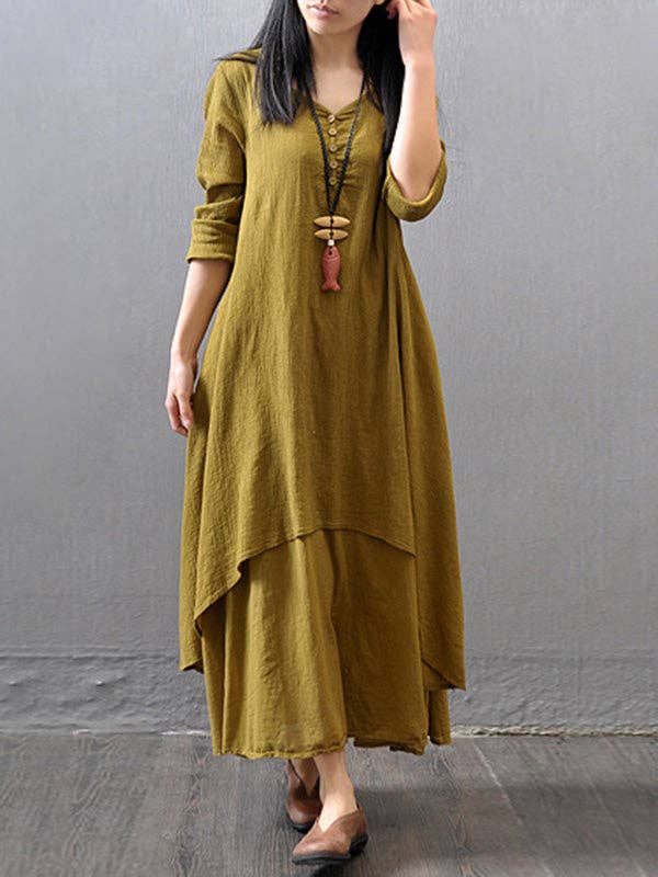 Sheer Trend - Wholesale Dress - Women's - Cotton Blend Split-Joint Solid Color Dress12