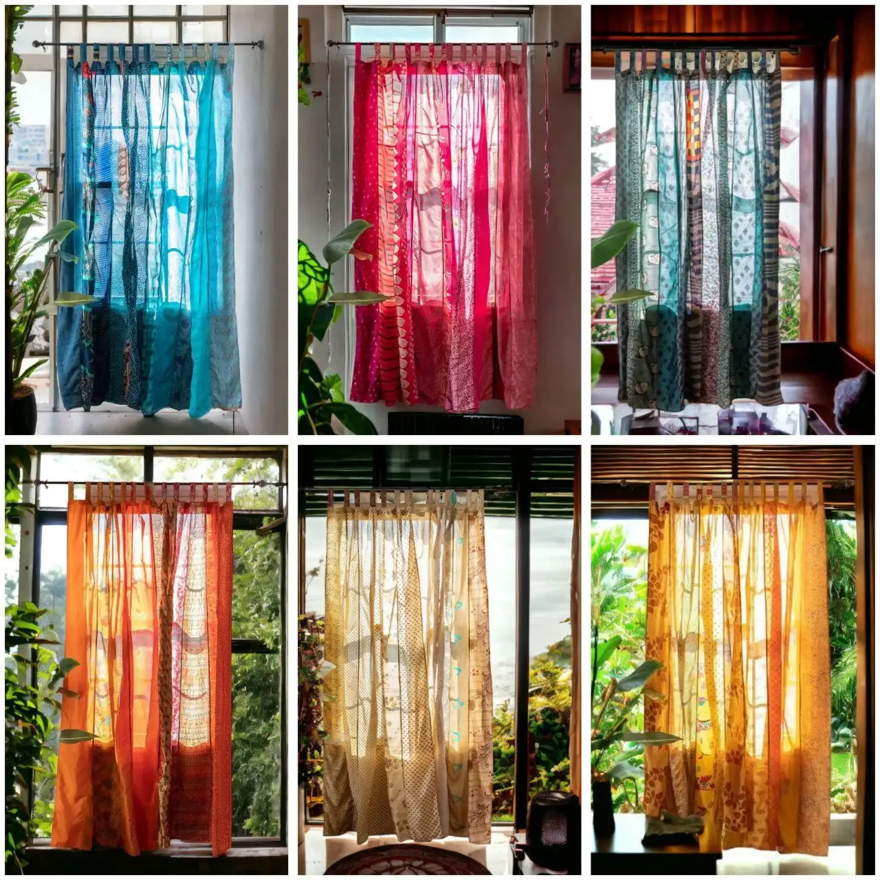Bhawana Handicrafts - Wholesale Curtain - 5 Piece Lot, Indian Vintage Old Silk Sari Fabric Made Theme 0