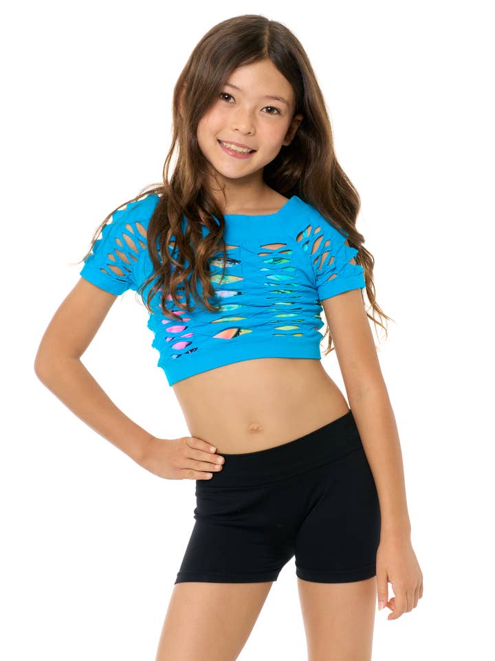 Malibu Sugar - Vendita all'ingrosso Canotta - Bambini - Top corto a rete Malibu per ragazze danza (8-14) Taglia unica14