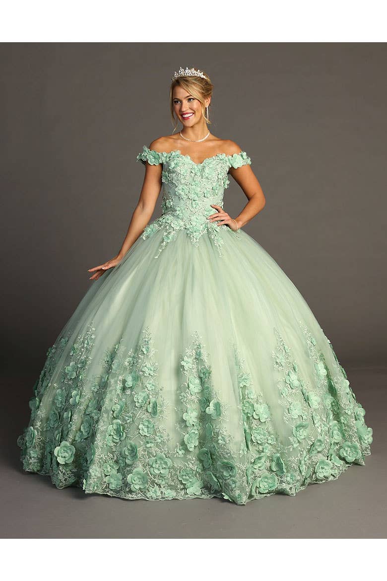 Vestido de Quinceañera con Flores y Hombros Descubiertos CHF3030