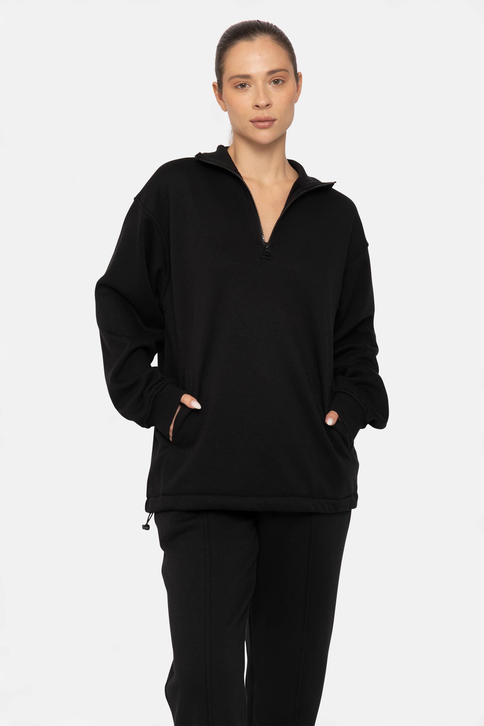Mono B - Wholesale Sweatshirt - Women's - Half-Zip Drawstring Women's Sweatshirt Pullover16