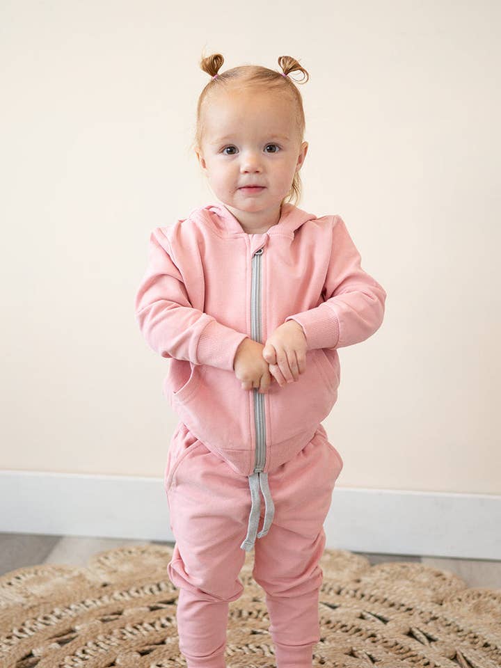 Pink Rose Organic Cotton 2-Piece Zip Jogger Sweatsuit for wholesale by Addie Joy company