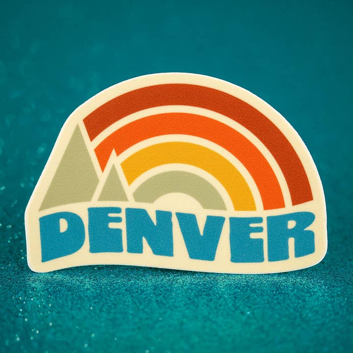 Denver Colorado - Vinyl Sticker - Rainbow Sunset for wholesale by Little Hiker Bird