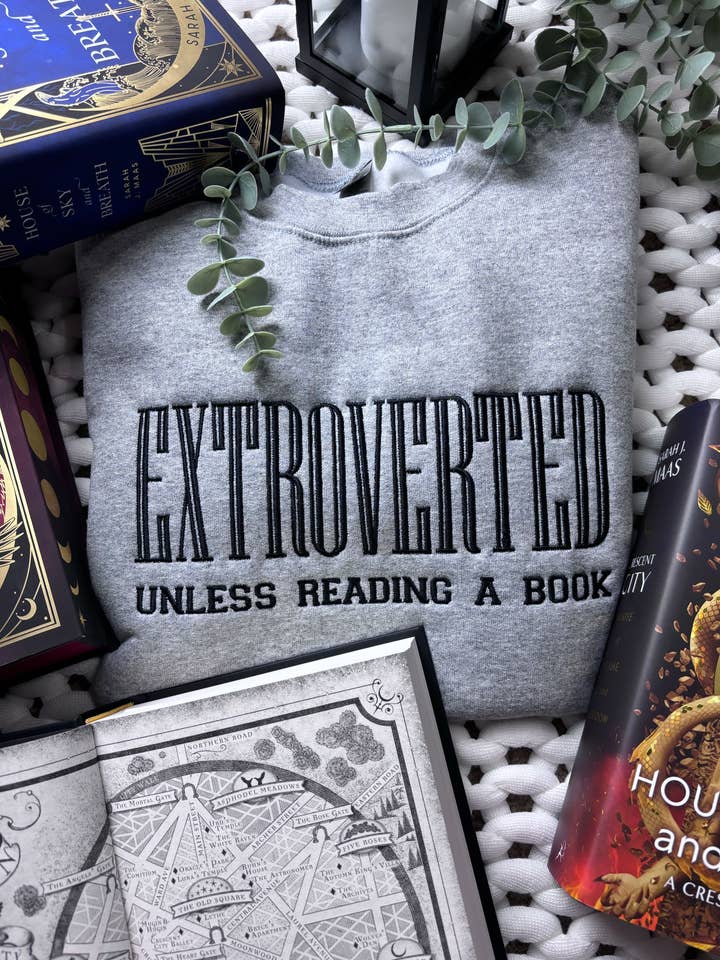 Extroverted Unless Reading A Book Embroidered Sweatshirt for wholesale by The Dear Writer Co.