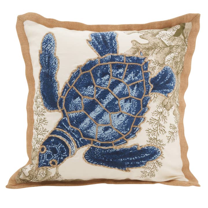 Navy Blue Sea Turtle Pillow - Down Filled for wholesale on Faire