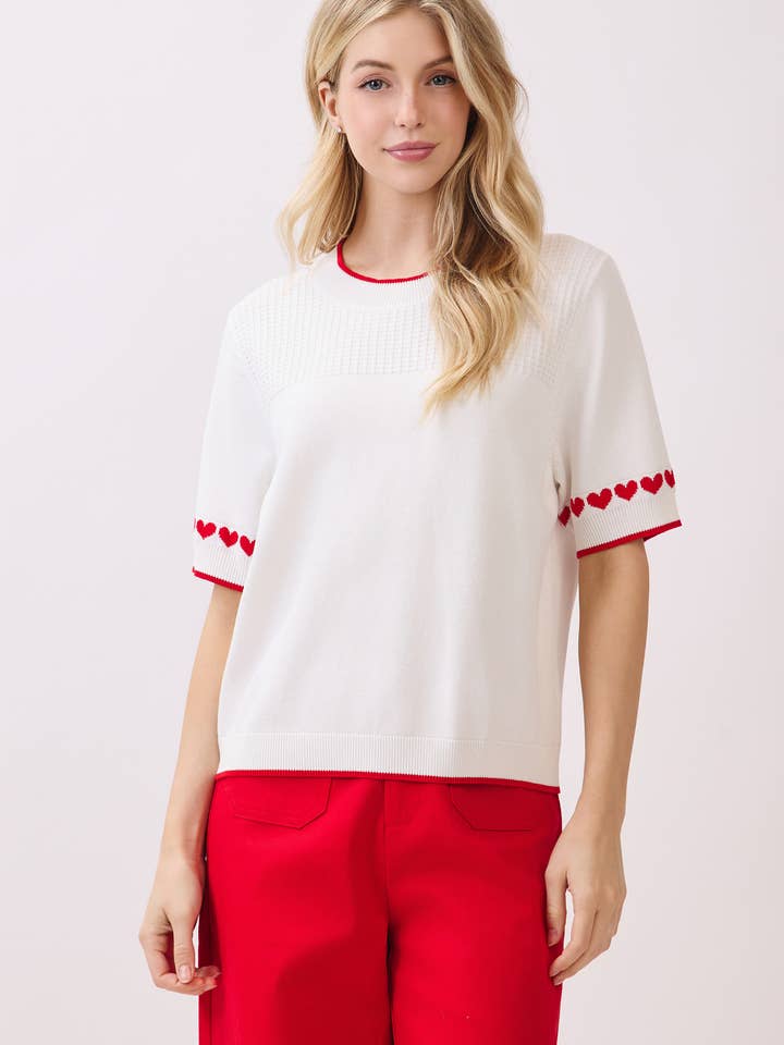 Knit Tee with Heart Sleeve Detail OT52268 for wholesale by GeeGee x Lovelo